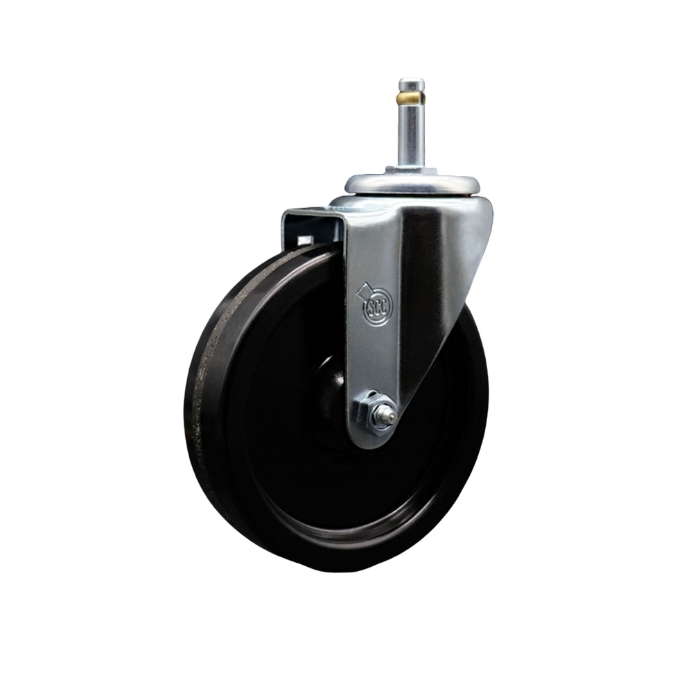 Phenolic Swivel Grip Ring Stem Caster w/Roller Bearing - 5" x 1.25" Black Wheel and 7/16" Stem - 300 lbs Capacity/Caster - Service Caster Brand — photo 1