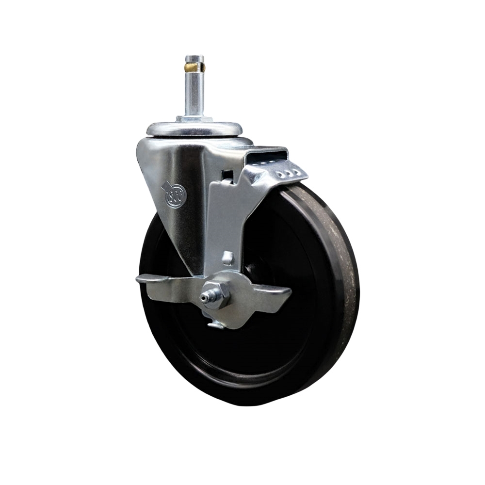 Phenolic Swivel Grip Ring Stem Caster w/Roller Bearing - 5" x 1.25" Black Wheel and 7/16" Stem & Top Locking Brake - 300 lbs Capacity/Caster - Service Caster Brand — photo 1