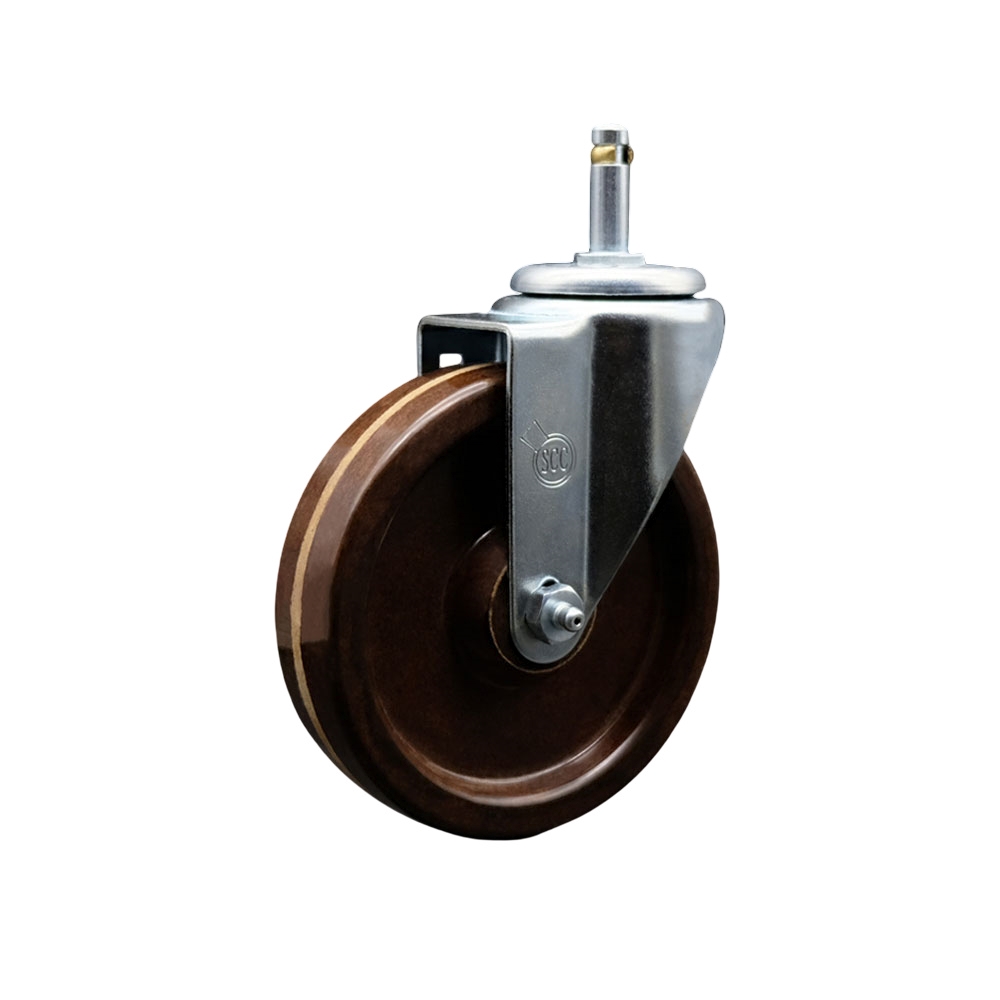 High Temperature Phenolic Swivel Grip Ring Stem Caster - 5" x 1.25" Brown Wheel and 7/16" Stem - 300 lbs Capacity/Caster - Service Caster Brand — photo 1