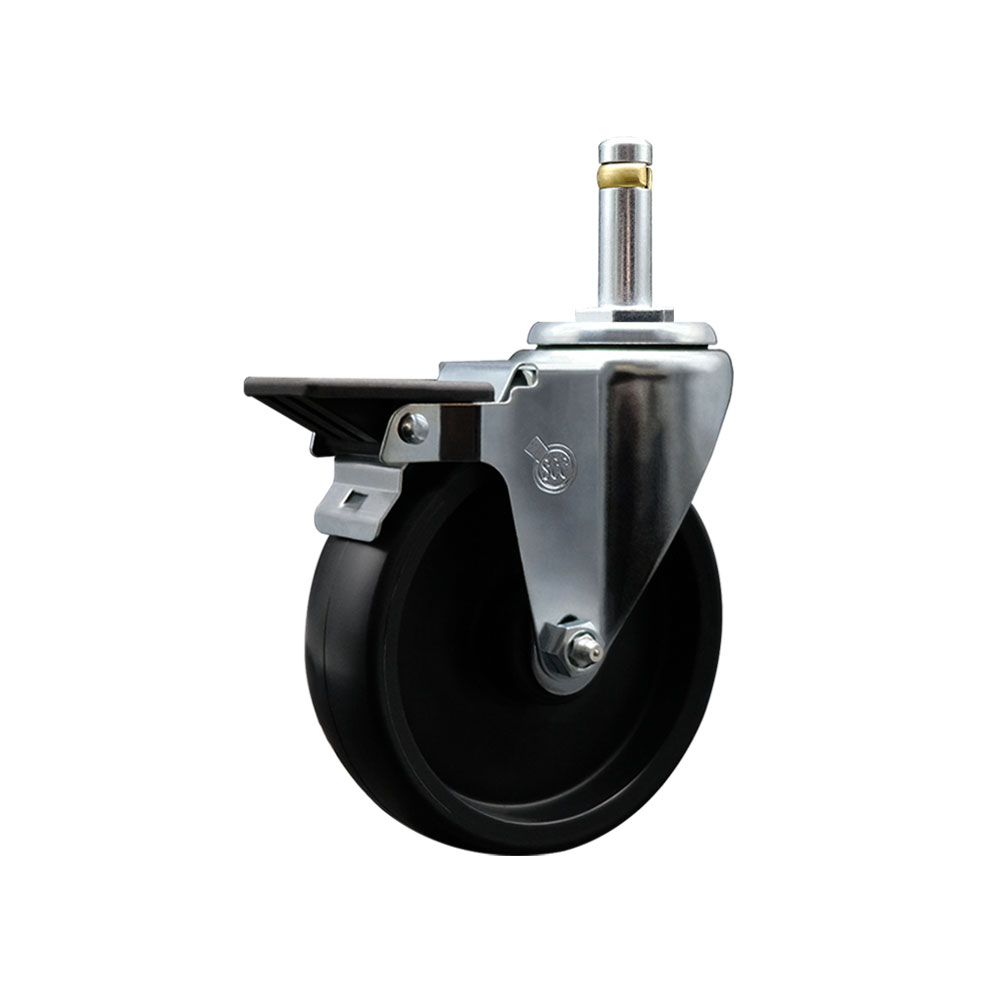 Polyolefin Swivel Grip Ring Stem Caster Wheel with 5 Inch Black Wheel and 7/16" Stem and Posi Lock Brake - 350 lbs. Capacity/Caster - Service Caster Brand — photo 1