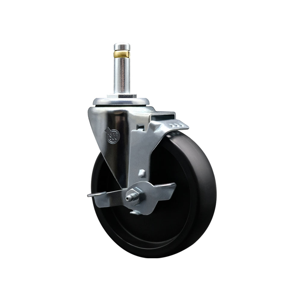 Polyolefin Swivel Grip Ring Stem Caster Wheel with 5 Inch Black Wheel and 7/16" Stem and Top Lock Brake - 350 lbs. Capacity/Caster - Service Caster Brand — photo 1