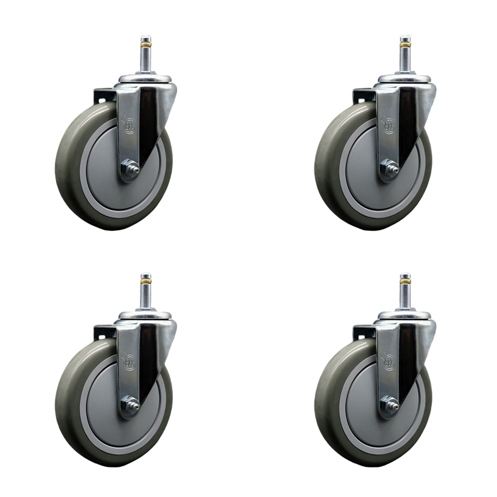 Polyurethane Swivel Grip Ring Stem Caster Set of 4 w/5" x 1.25" Gray Wheels and 7/16" Stems - Includes 4 Swivel - 1400 lbs Total Capacity - Service Caster Brand — photo 1
