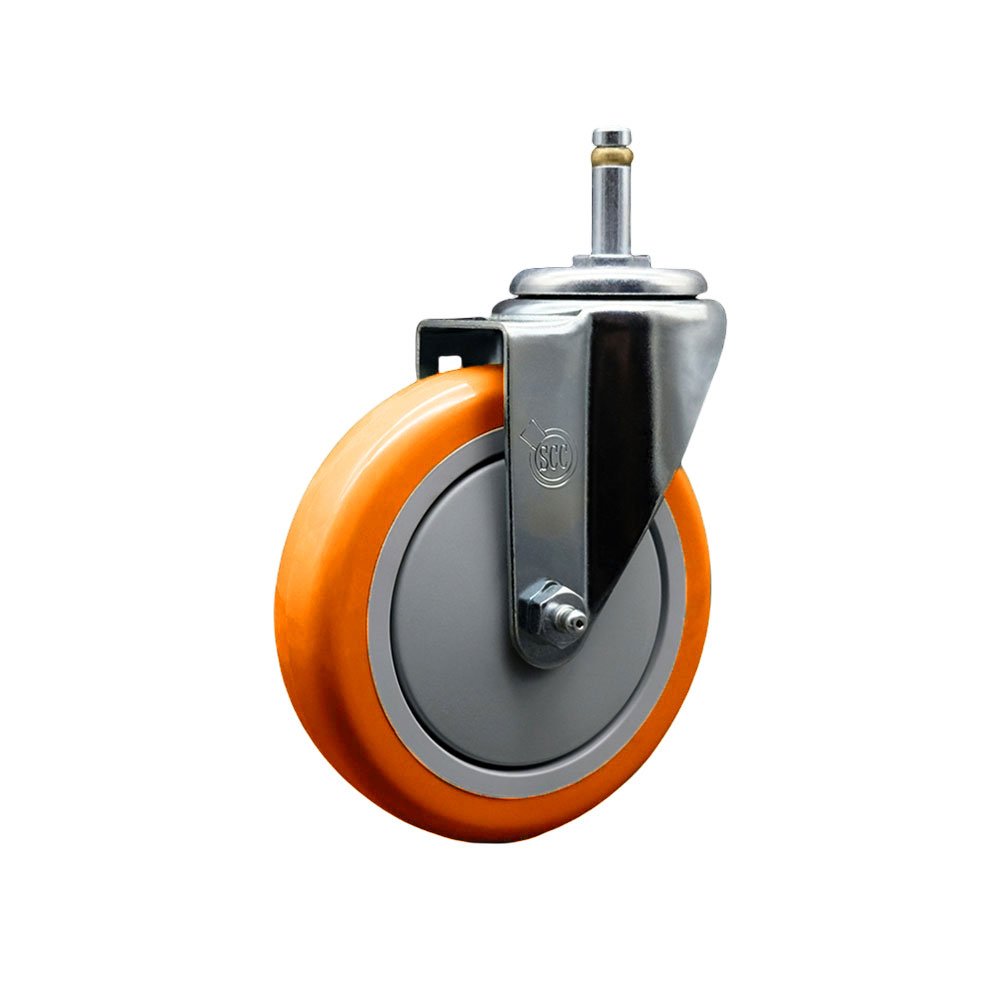 Polyurethane Swivel Grip Ring Stem Caster w/5" x 1.25"  Orange Wheel and 7/16" Stem - 350 lbs Capacity/Caster - Service Caster Brand — photo 1