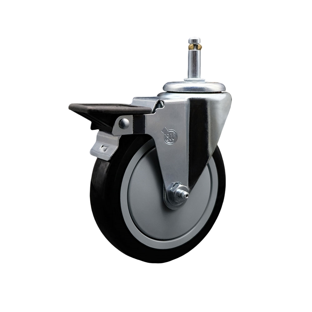 Polyurethane Swivel Grip Ring Stem Caster w/5" x 1.25"  Black Wheel and 7/16" Stem & Posi Locking Brake - 350 lbs Capacity/Caster - Service Caster Brand — photo 1