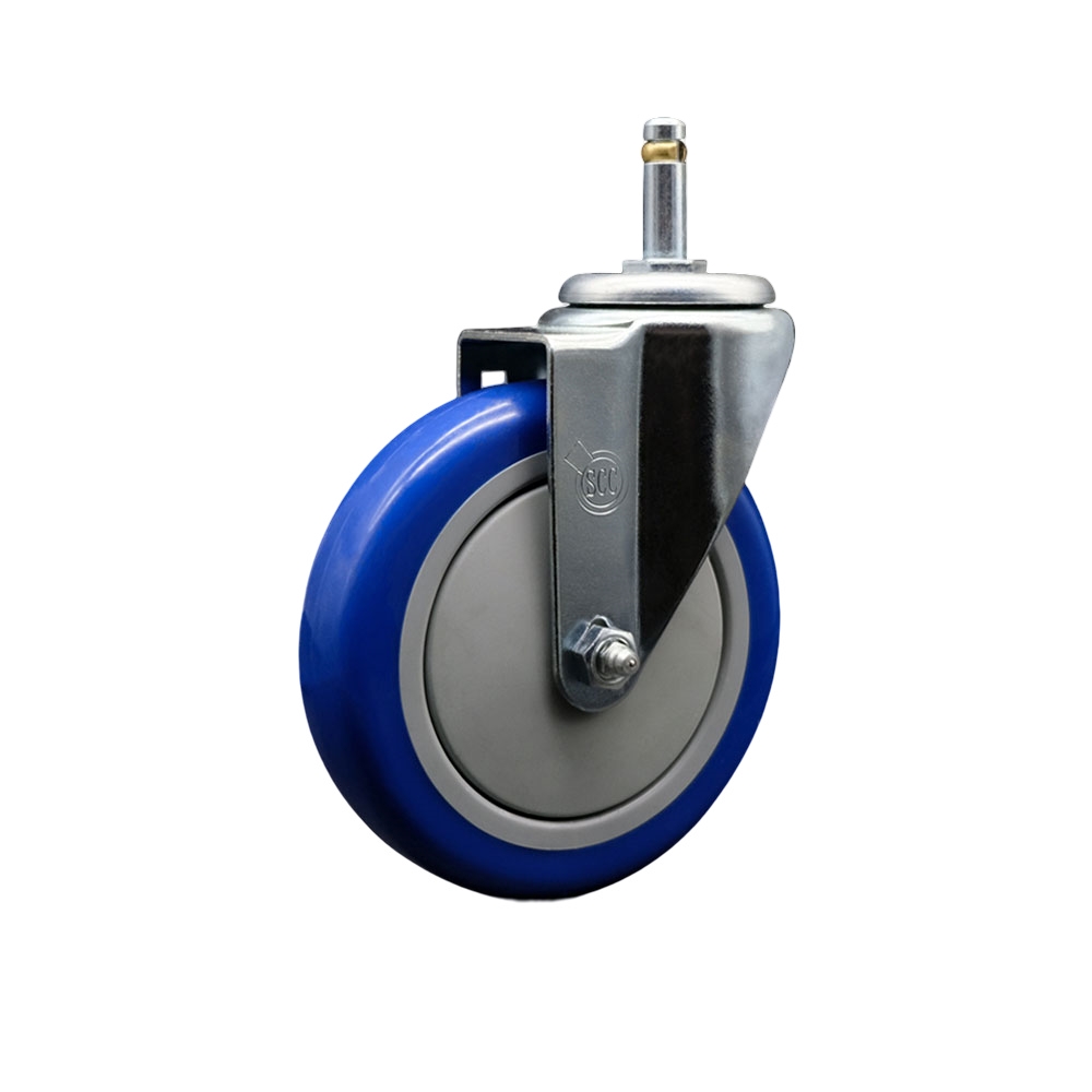 Polyurethane Swivel Grip Ring Stem Caster w/5" x 1.25"  Blue Wheel and 7/16" Stem - 350 lbs Capacity/Caster - Service Caster Brand — photo 1