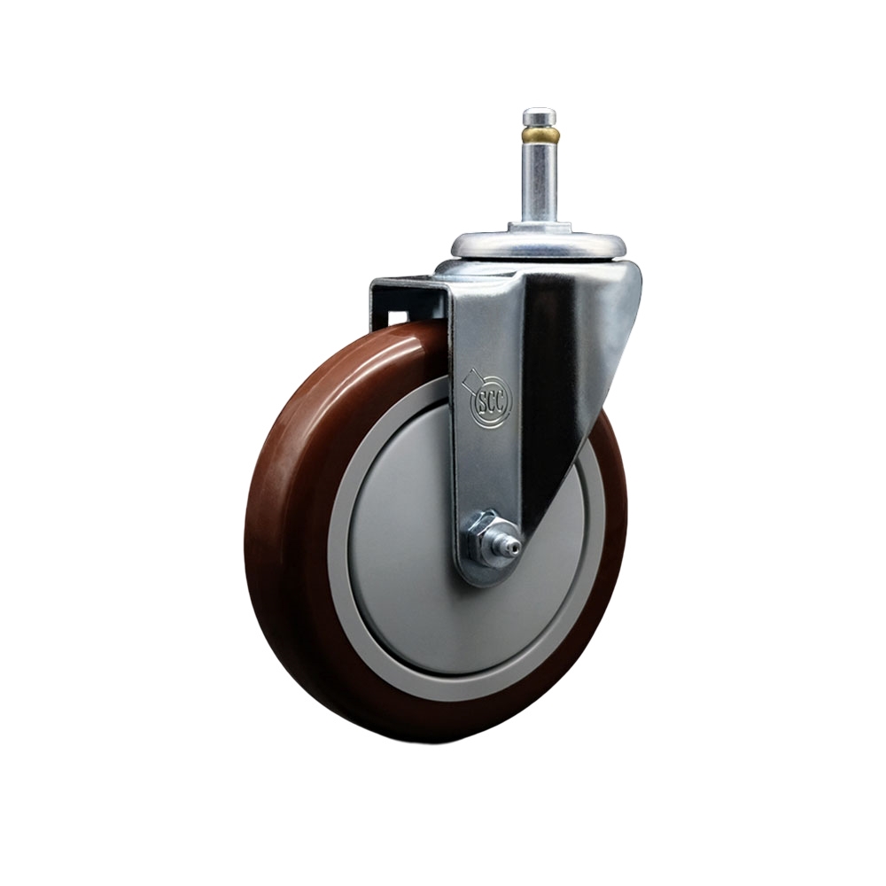 Polyurethane Swivel Grip Ring Stem Caster w/5" x 1.25"  Maroon Wheel and 7/16" Stem - 350 lbs Capacity/Caster - Service Caster Brand — photo 1