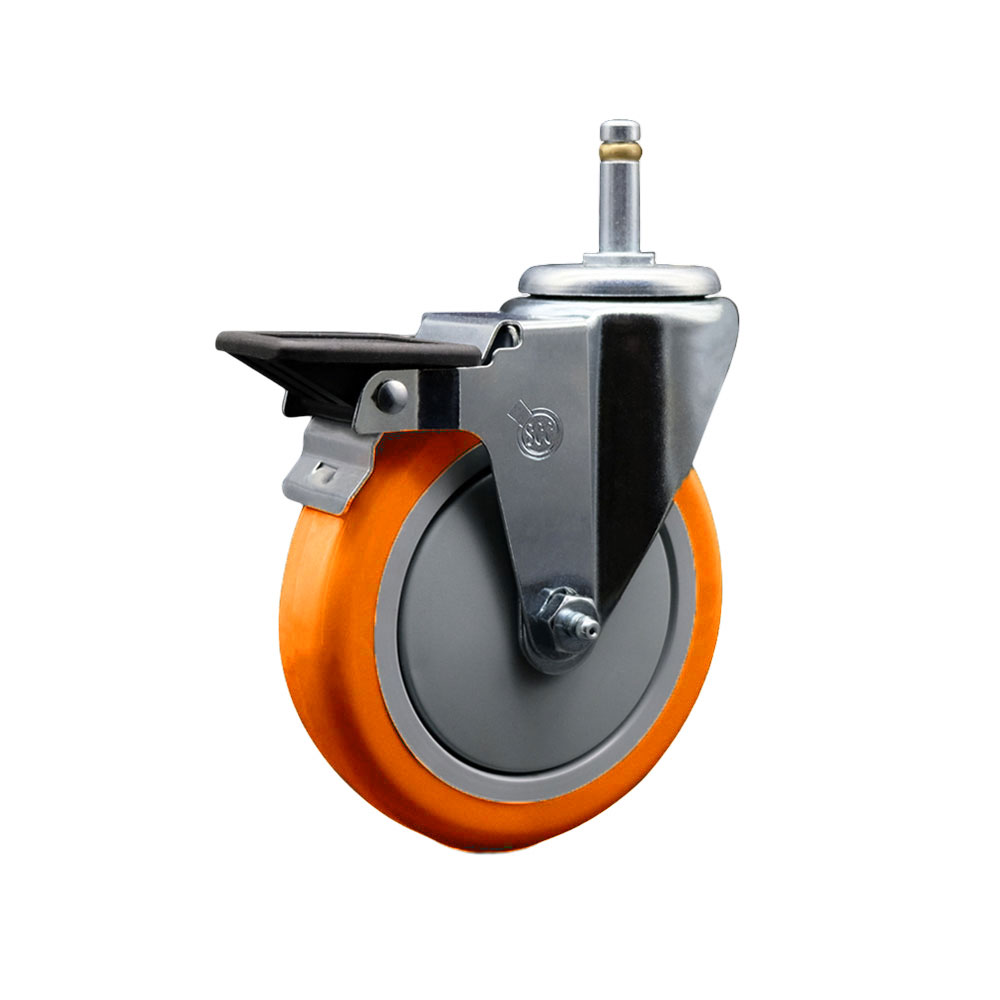 Polyurethane Swivel Grip Ring Stem Caster w/5" x 1.25" Orange Wheel and 7/16" Stem & Posi Locking Brake - 350 lbs Capacity/Caster - Service Caster Brand — photo 1