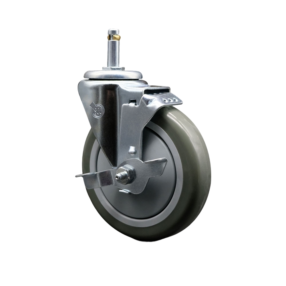 Polyurethane Swivel Grip Ring Stem Caster w/5" x 1.25" Gray Wheel and 7/16" Stem & Top Locking Brake - 350 lbs Capacity/Caster - Service Caster Brand — photo 1