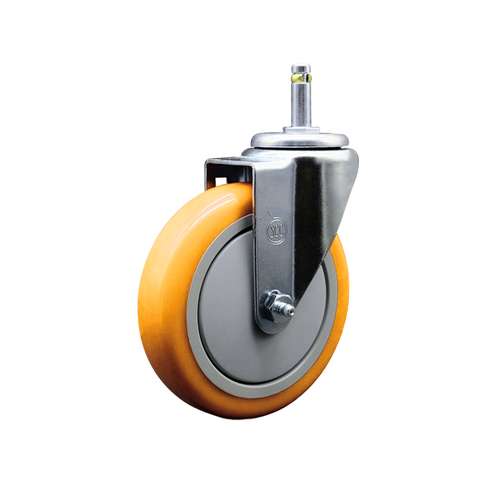Polyurethane Swivel Grip Ring Stem Caster w/5" x 1.25"  Yellow Wheel and 7/16" Stem - 350 lbs Capacity/Caster - Service Caster Brand — photo 1