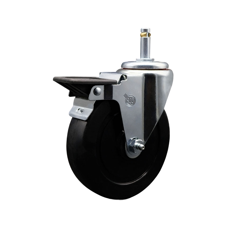 Soft Rubber Swivel Grip Ring Stem Caster w/5" x 1.25" Black Wheel and 7/16" Stem & Posi Locking Brake - 275 lbs Capacity/Caster - Service Caster Brand — photo 1