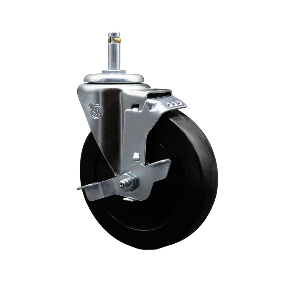 Soft Rubber Swivel Grip Ring Stem Caster w/5" x 1.25" Black Wheel and 7/16" Stem & Top Locking Brake - 275 lbs Capacity/Caster - Service Caster Brand — photo 1