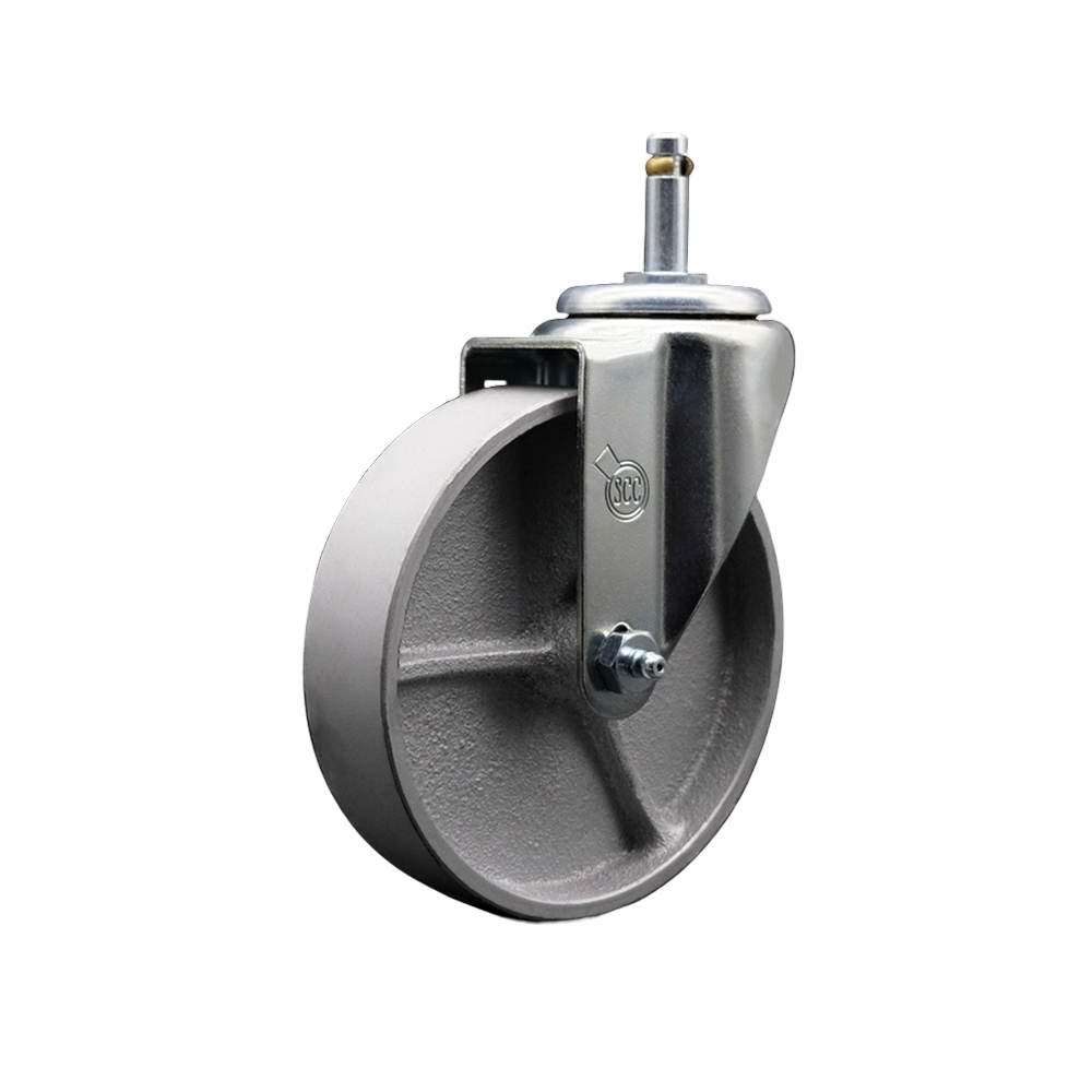 Semi Steel Cast Iron Swivel Grip Ring Stem Caster w/Roller Bearing - 5" x 1.5" Silver Wheel and 7/16" Stem - 300 lbs Capacity/Caster - Service Caster Brand — photo 1
