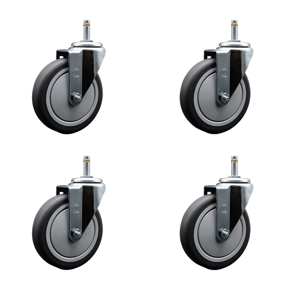 Thermoplastic Rubber Swivel Grip Ring Stem Caster Set of 4 w/5" x 1.25" Gray Wheels and 7/16" Stems - Includes 4 Swivel - 1200 lbs Total Capacity - Service Caster Brand — photo 1