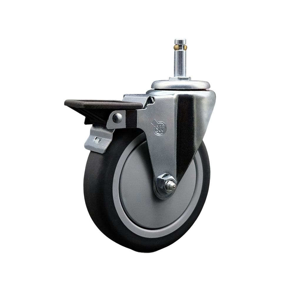 Thermoplastic Rubber Swivel Grip Ring Stem Caster - 5" x 1.25" Gray Wheel and 7/16" Stem & Posi Locking Brake - 300 lbs Capacity/Caster - Service Caster Brand — photo 1