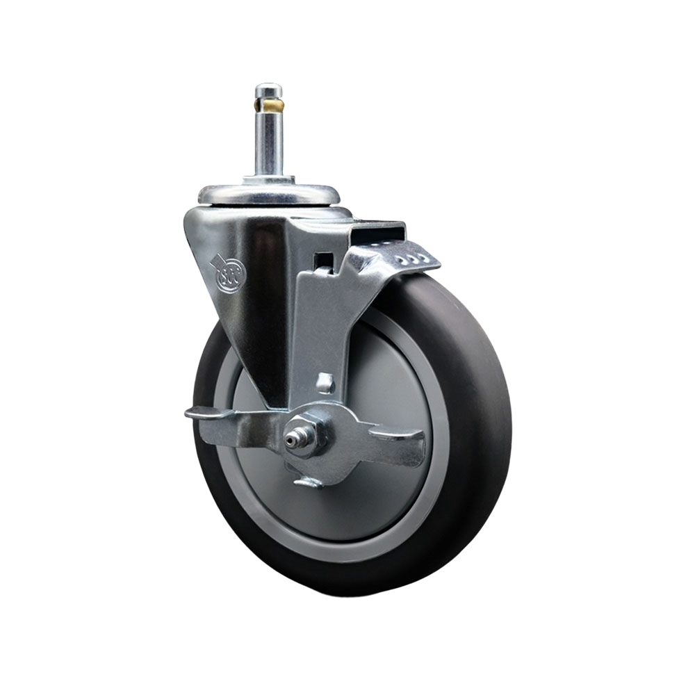 Thermoplastic Rubber Swivel Grip Ring Stem Caster - 5" x 1.25" Gray Wheel and 7/16" Stem & Top Locking Brake - 300 lbs Capacity/Caster - Service Caster Brand — photo 1