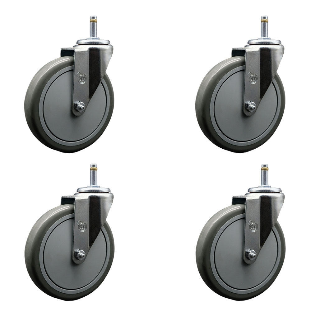 Polyurethane Swivel Grip Ring Stem Caster Set of 4 w/6" x 1.25" Gray Wheels and 7/16" Stems - Includes 4 Swivel - 1400 lbs Total Capacity - Service Caster Brand — photo 1