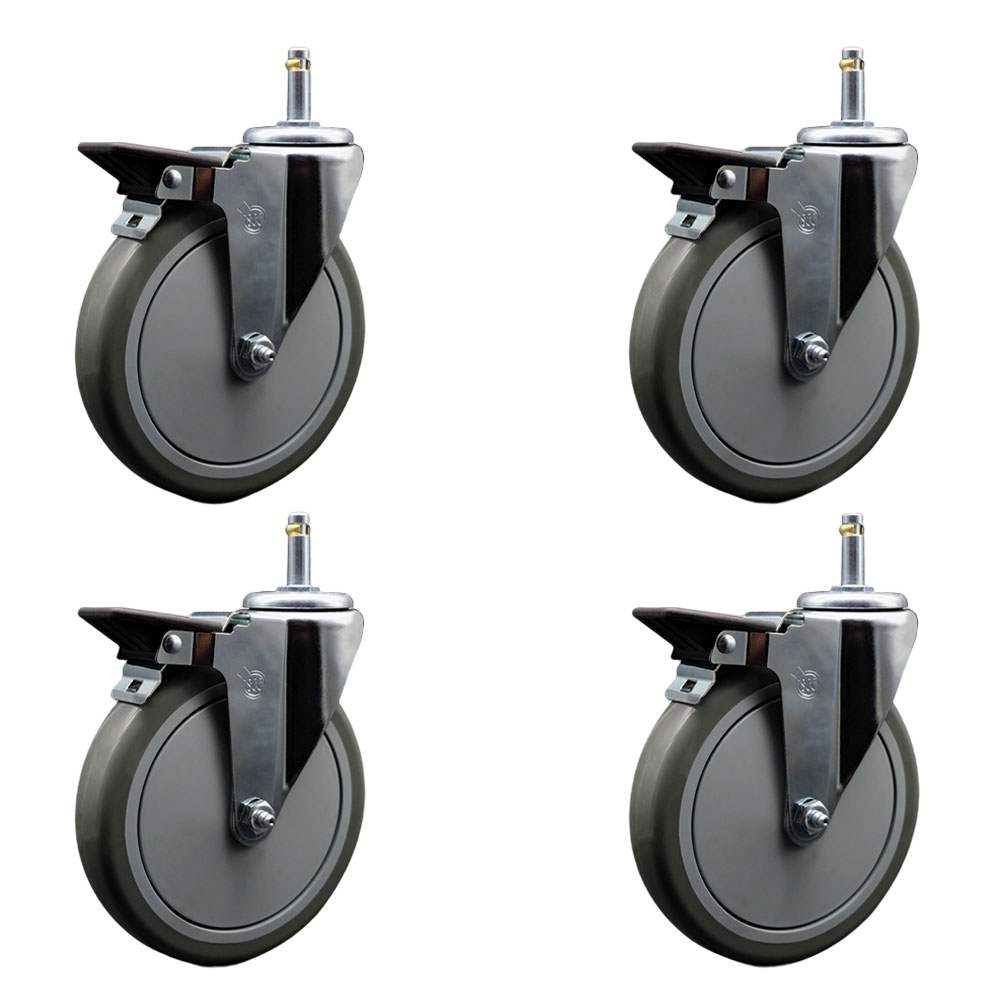 Polyurethane Swivel Grip Ring Stem Caster Set of 4 w/6" x 1.25" Gray Wheels and 7/16" Stems - Includes 4 with Posi Lock Brakes - 1400 lbs Total Capacity - Service Caster Brand — photo 1