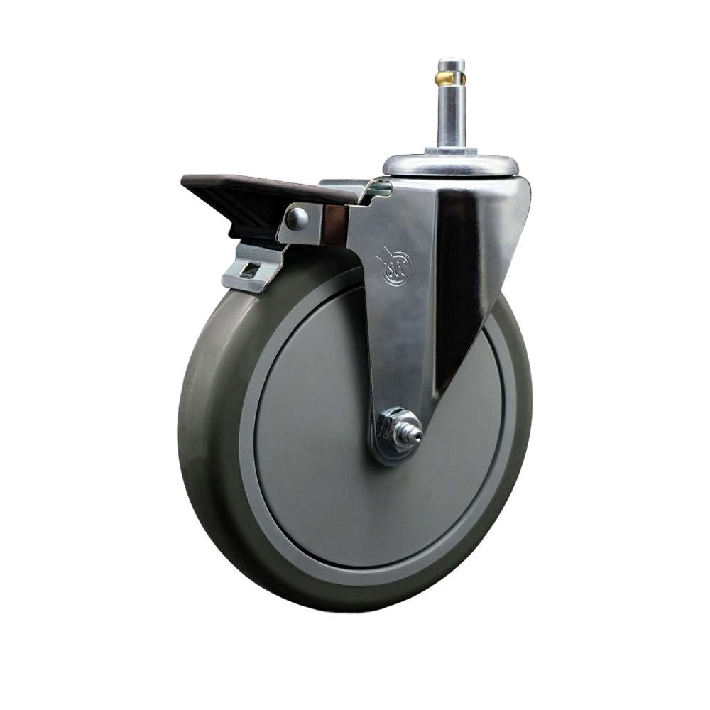 Polyurethane Swivel Grip Ring Stem Caster w/6" x 1.25"  Gray Wheel and 7/16" Stem & Posi Locking Brake - 350 lbs Capacity/Caster - Service Caster Brand — photo 1