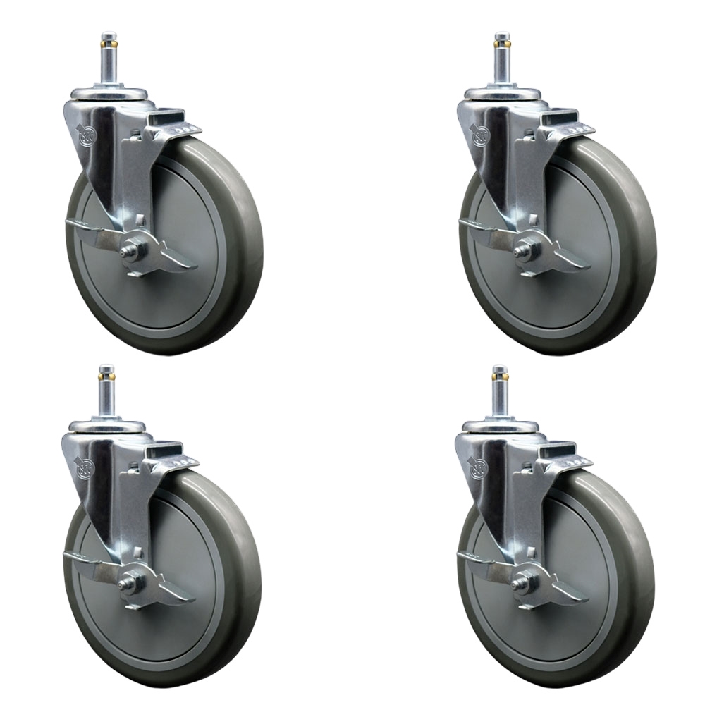 Polyurethane Swivel Grip Ring Stem Caster Set of 4 w/6" x 1.25" Gray Wheels and 7/16" Stems - Includes 4 with Top Lock Brakes - 1400 lbs Total Capacity - Service Caster Brand — photo 1