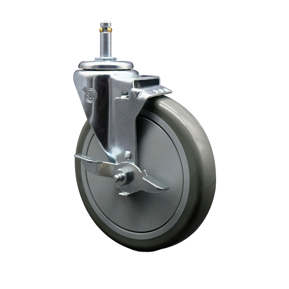 Polyurethane Swivel Grip Ring Stem Caster w/6" x 1.25"  Gray Wheel and 7/16" Stem & Top Locking Brake - 350 lbs Capacity/Caster - Service Caster Brand — photo 1
