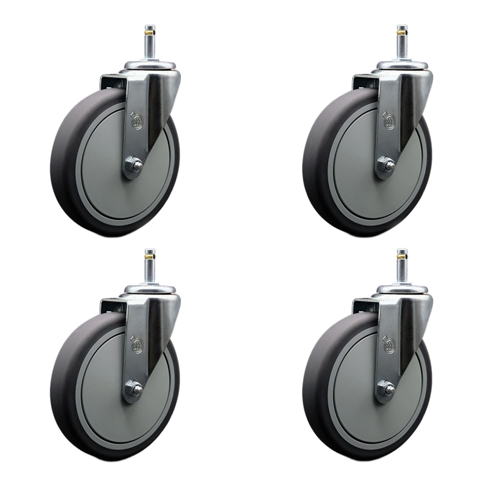 Thermoplastic Rubber Swivel Grip Ring Stem Caster Set of 4 w/6" x 1.25" Gray Wheels and 7/16" Stems - Includes 4 Swivel - 1200 lbs Total Capacity - Service Caster Brand — photo 1