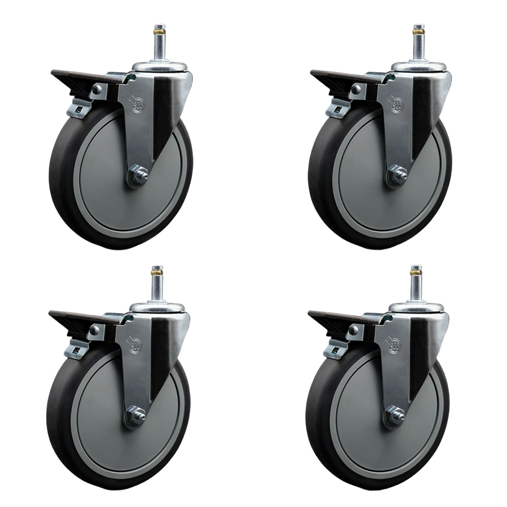 Thermoplastic Rubber Swivel Grip Ring Stem Caster Set of 4 w/6" x 1.25" Gray Wheels and 7/16" Stems - Includes 4 with Posi Lock Brakes - 1200 lbs Total Capacity - Service Caster Brand — photo 1