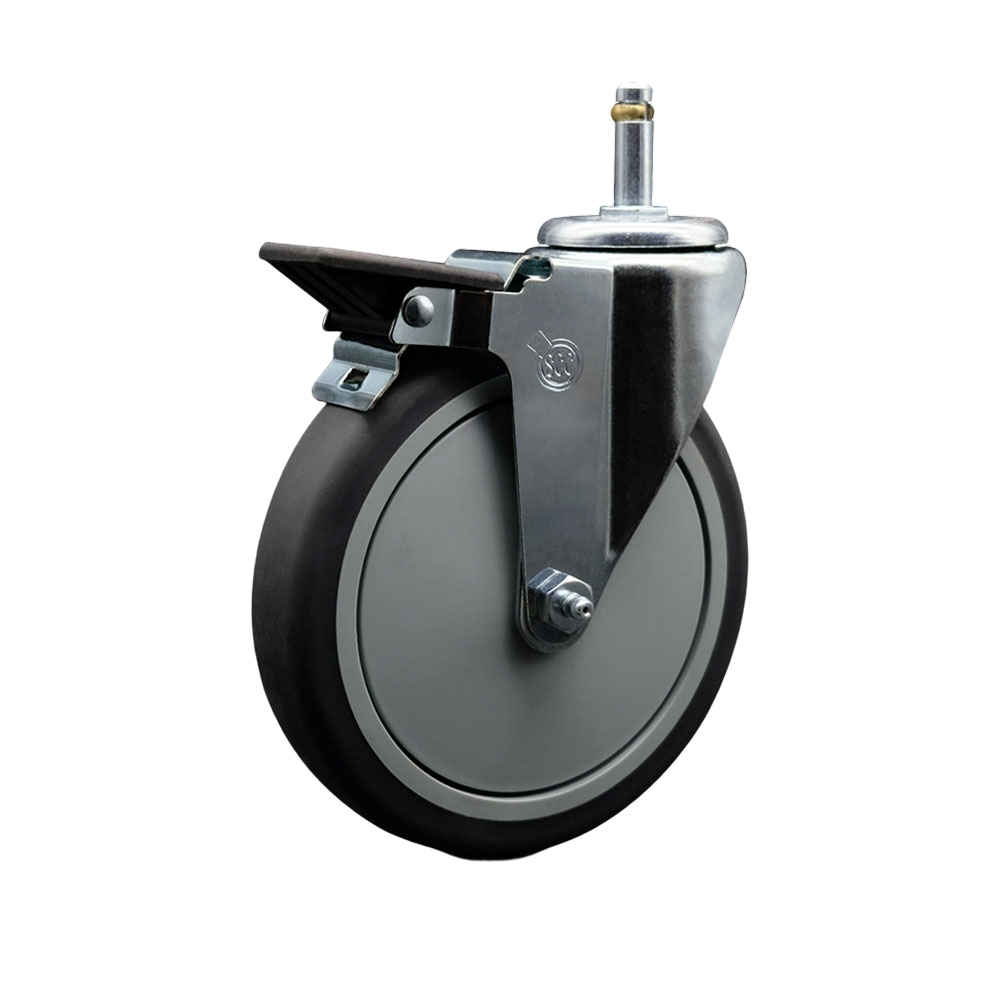 Thermoplastic Rubber Swivel Grip Ring Stem Caster - 6" x 1.25" Gray Wheel and 7/16" Stem & Posi Locking Brake - 300 lbs Capacity/Caster - Service Caster Brand — photo 1