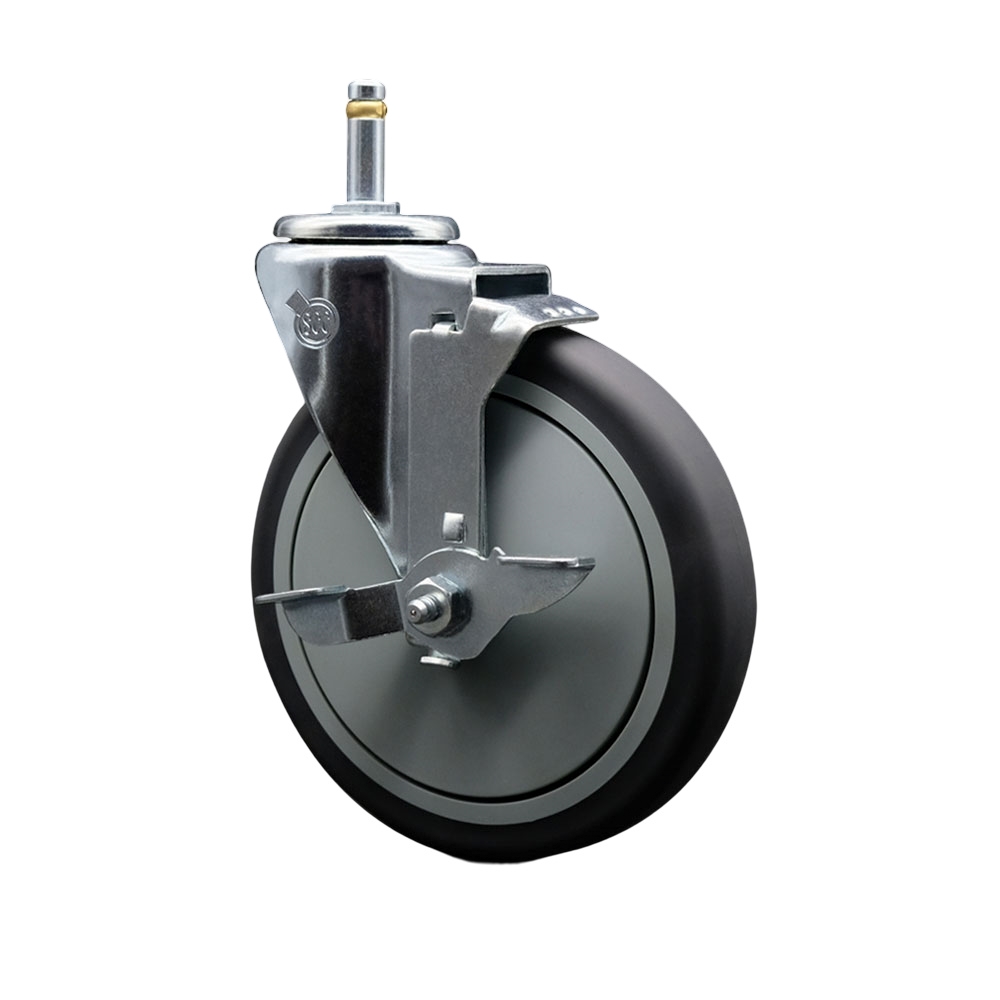 Thermoplastic Rubber Swivel Grip Ring Stem Caster - 6" x 1.25" Gray Wheel and 7/16" Stem & Top Locking Brake - 300 lbs Capacity/Caster - Service Caster Brand — photo 1