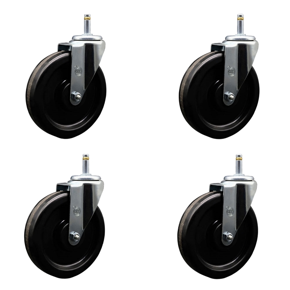 Phenolic Swivel Grip Ring Stem Caster w/Roller Bearing Set of 4 w/6" x 1.5" Black Wheels and 7/16" Stems - Includes 4 Swivel - 1200 lbs Total Capacity - Service Caster Brand — photo 1