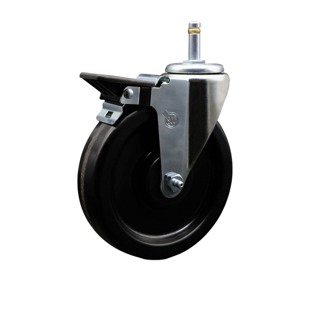 Phenolic Swivel Grip Ring Stem Caster - 6" x 1.5" Black Wheel and 7/16" Stem & Posi Locking Brake - 300 lbs Capacity/Caster - Service Caster Brand — photo 1