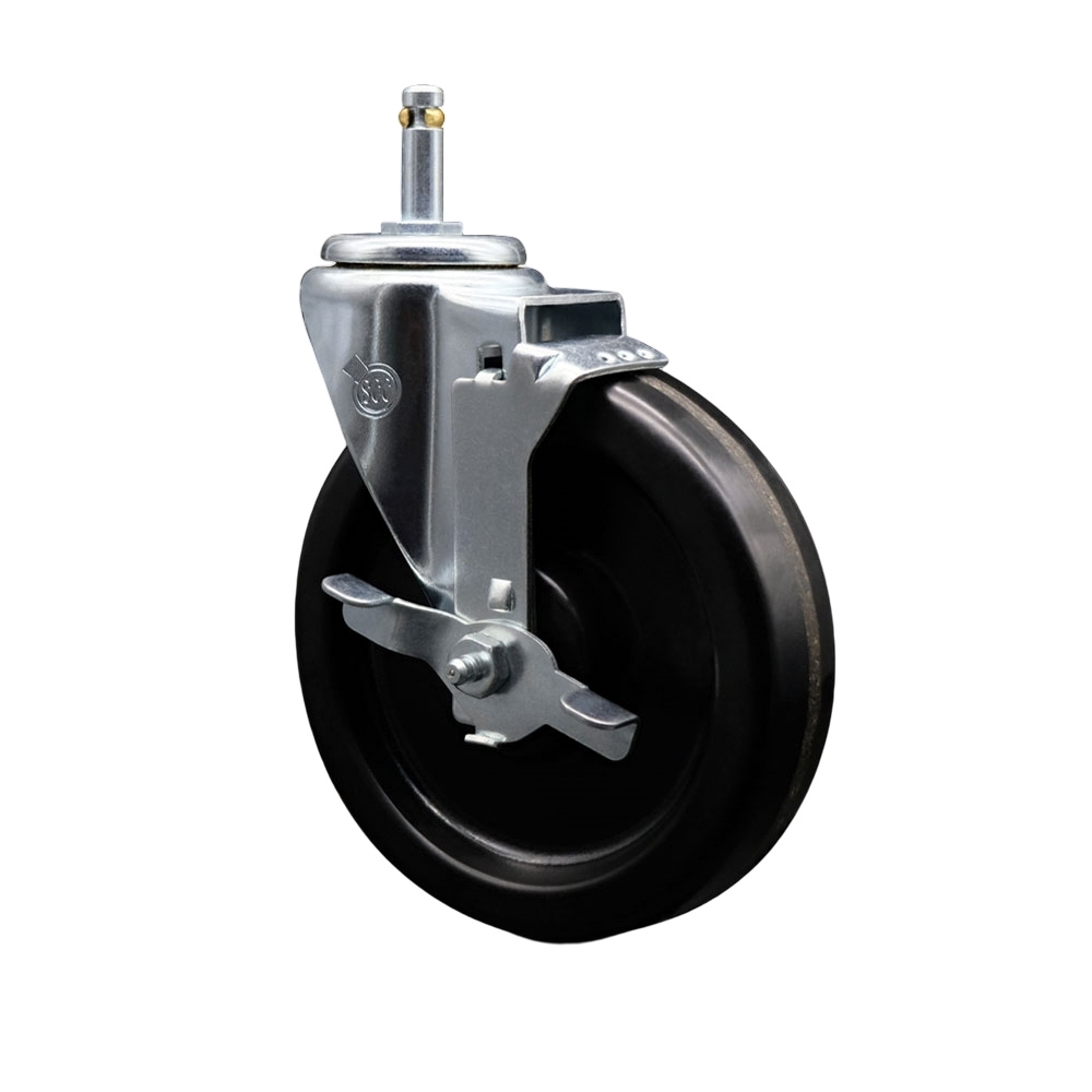Phenolic Swivel Grip Ring Stem Caster w/Roller Bearing - 6" x 1.5" Black Wheel and 7/16" Stem & Top Locking Brake - 300 lbs Capacity/Caster - Service Caster Brand — photo 1
