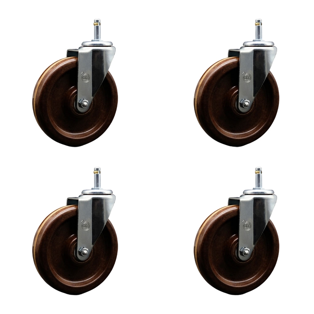 High Temperature Phenolic Swivel Grip Ring Stem Caster Set of 4 w/6" x 1.5" Brown Wheels and 7/16" Stems - Includes 4 Swivel - 1200 lbs Total Capacity - Service Caster Brand — photo 1
