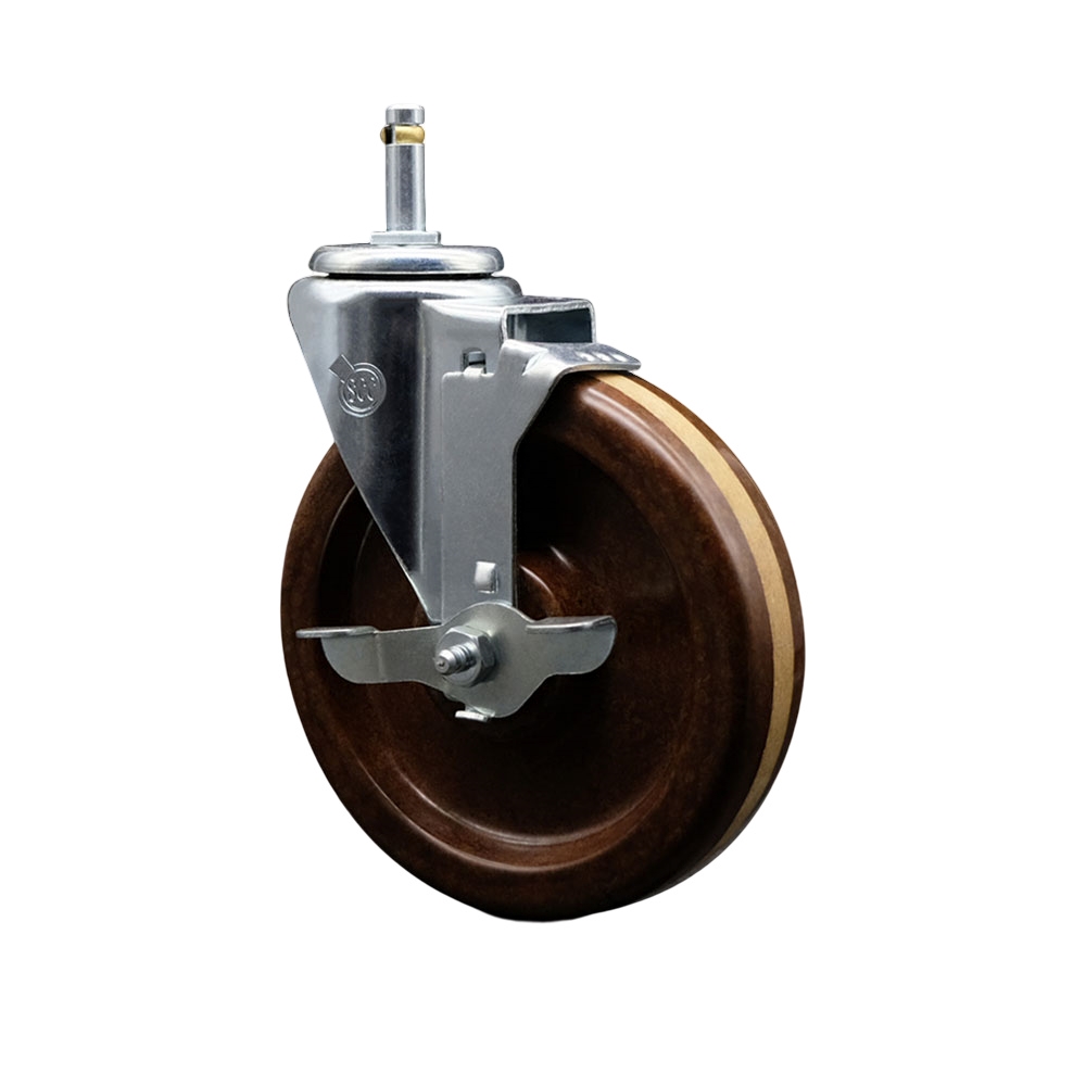 High Temperature Phenolic Swivel Grip Ring Stem Caster - 6" x 1.5" Brown Wheel and 7/16" Stem & Top Locking Brake - 300 lbs Capacity/Caster - Service Caster Brand — photo 1