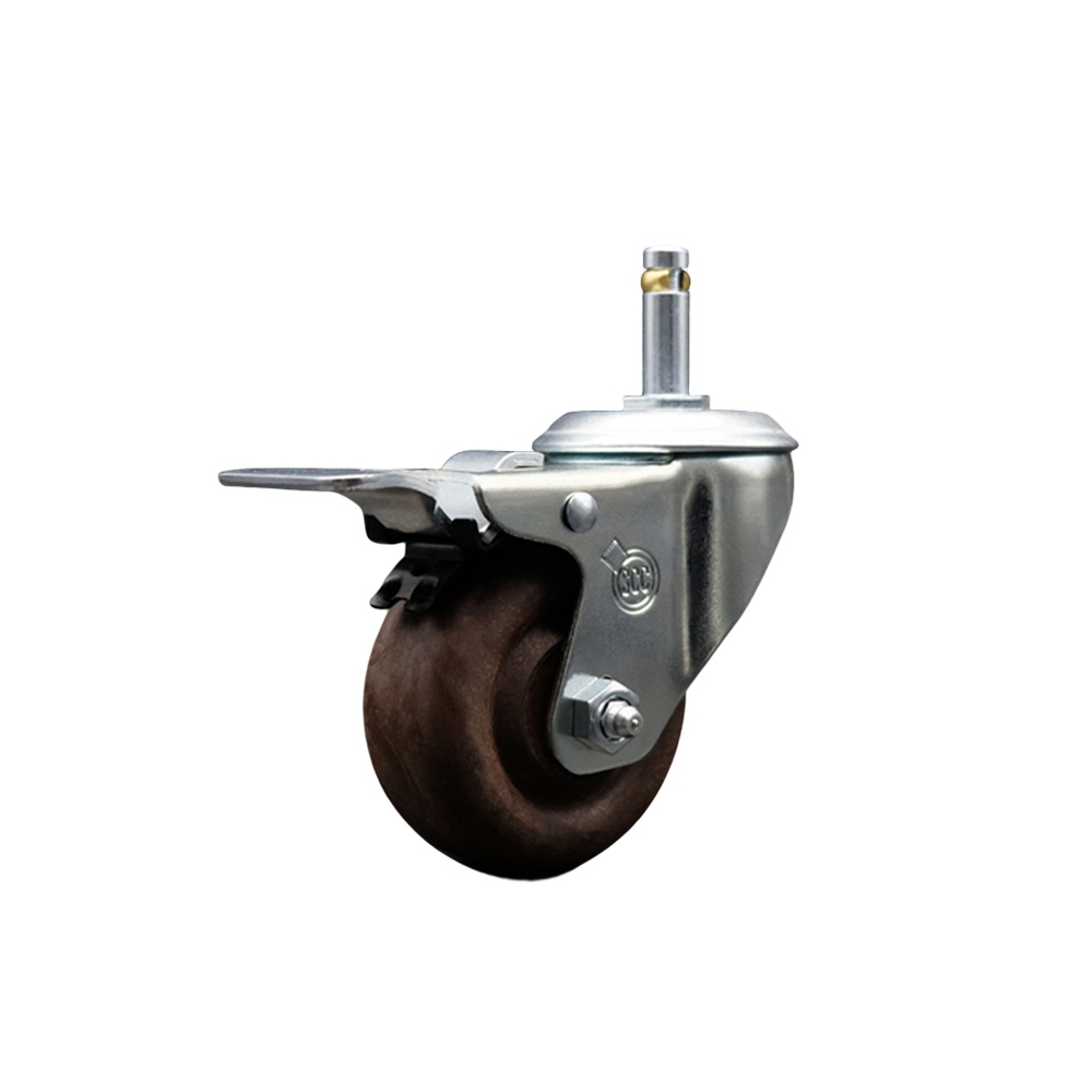 High Temp Glass Filled Nylon Swivel Grip Ring Stem Caster w/3" x 1.25" Brown Wheel and 7/16" Stem & Total Locking Brake - 350 lbs Capacity/Caster - Service Caster Brand — photo 1