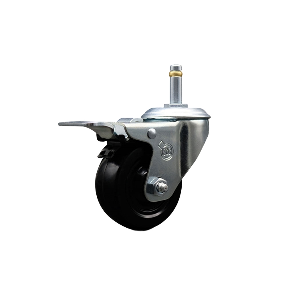 Hard Rubber Swivel Grip Ring Stem Caster w/3" x 1.25" Black Wheel and 7/16" Stem & Total Locking Brake - 275 lbs Capacity/Caster - Service Caster Brand — photo 1