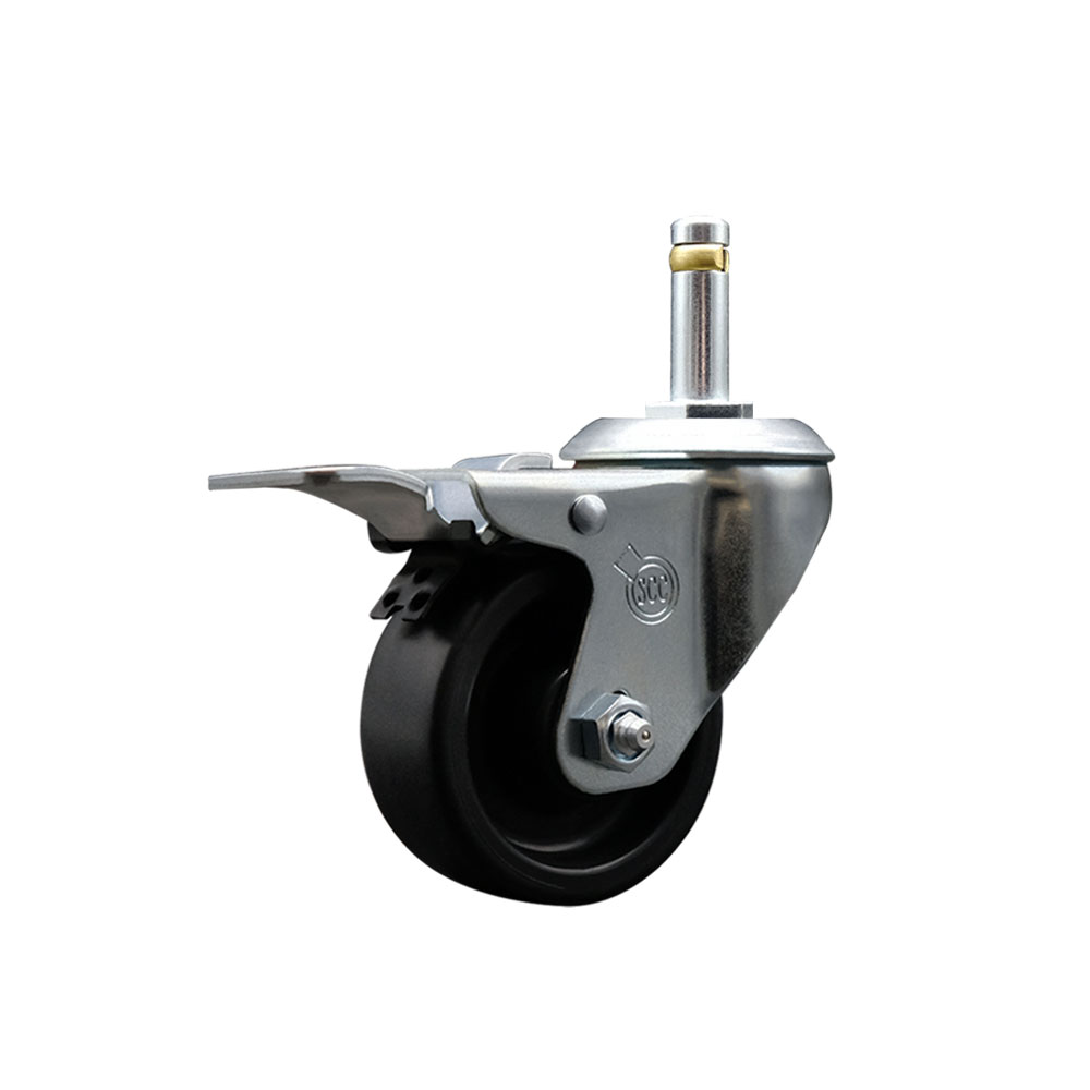 Service Caster Brand Replacement for Colson Caster 2.03351.52 MTG2 BRK5 - Polyolefin Swivel Grip Ring Stem Caster with 3" Black Wheel and 7/16" Stem & Total Locking Brake - 300 lbs Capacity/Caster — photo 1