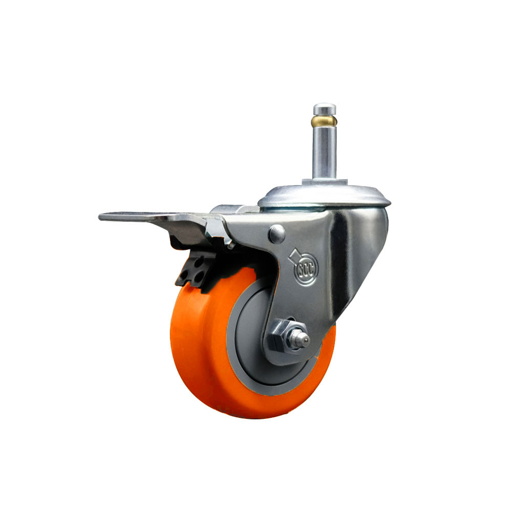 Service Caster Brand Replacement for Colson Caster 2.03351.92 MTG2 BRK5 - Polyurethane Swivel Grip Ring Stem Caster with 3" Orange Wheel and 7/16" Stem & Total Locking Brake - 300 lbs Capacity/Caster — photo 1