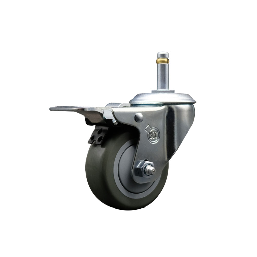 Polyurethane Swivel Grip Ring Stem Caster w/3" x 1.25"  Gray Wheel and 7/16" Stem & Total Locking Brake - 300 lbs Capacity/Caster - Service Caster Brand — photo 1