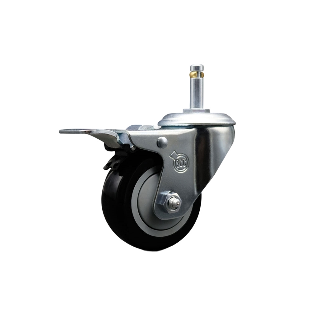 Service Caster Brand Replacement for Colson Caster 2.03351.92 MTG2 BRK5 - Polyurethane Swivel Grip Ring Stem Caster with 3" Black Wheel and 7/16" Stem & Total Locking Brake - 300 lbs Capacity/Caster — photo 1