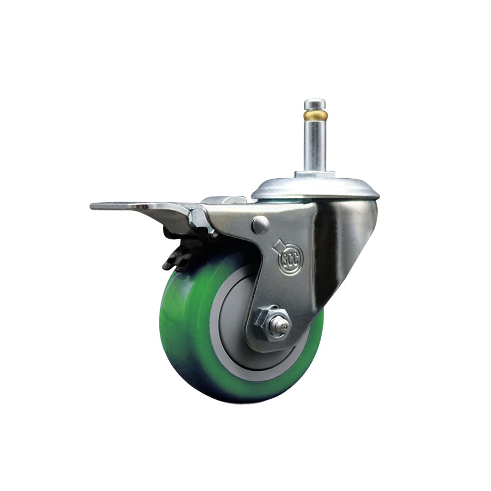 Service Caster Brand Replacement for Colson Caster 2.03351.92 MTG7 BRK5 - Polyurethane Swivel Grip Ring Stem Caster with 3" Green Wheel and .845" Stem & Total Locking Brake - 300 lbs Capacity/Caster — photo 1