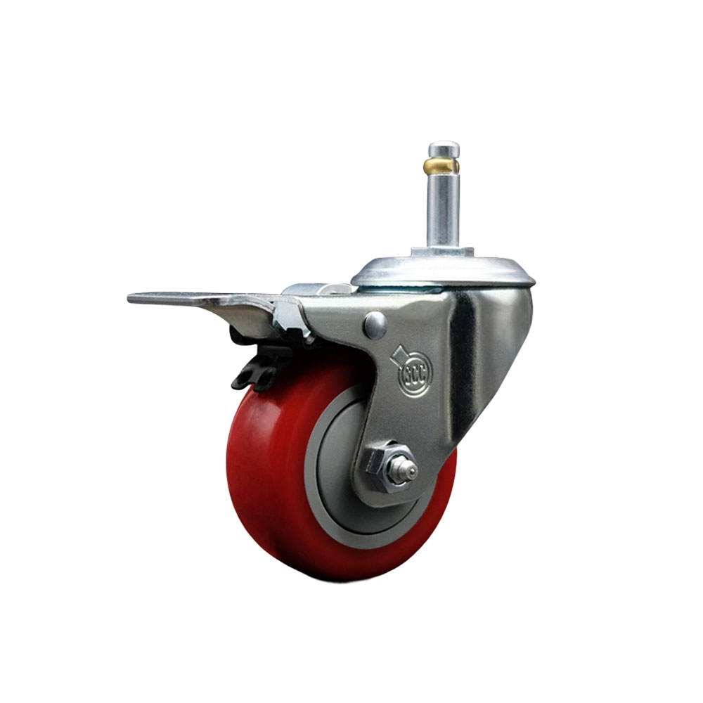 Service Caster Brand Replacement for Colson Caster 2.03351.92 MTG2 BRK5 - Polyurethane Swivel Grip Ring Stem Caster with 3" Red Wheel and 7/16" Stem & Total Locking Brake - 300 lbs Capacity/Caster — photo 1