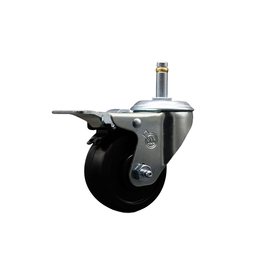 Soft Rubber Swivel Grip Ring Stem Caster w/3" x 1.25" Black Wheel and 7/16" Stem & Total Locking Brake - 175 lbs Capacity/Caster - Service Caster Brand — photo 1