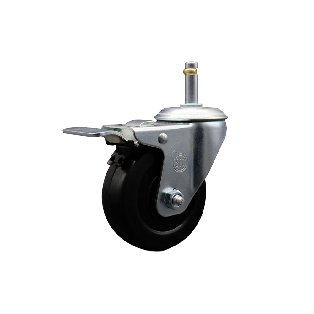 Hard Rubber Swivel Grip Ring Stem Caster w/3.5" x 1.25" Black Wheel and 7/16" Stem & Total Locking Brake - 285 lbs Capacity/Caster - Service Caster Brand — photo 1