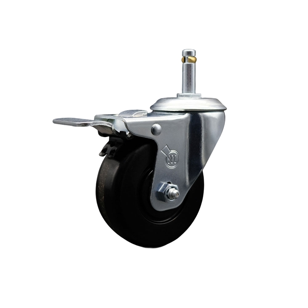 Phenolic Swivel Grip Ring Stem Caster - 3.5" x 1.25" Black Wheel and 7/16" Stem & Total Locking Brake - 300 lbs Capacity/Caster - Service Caster Brand — photo 1