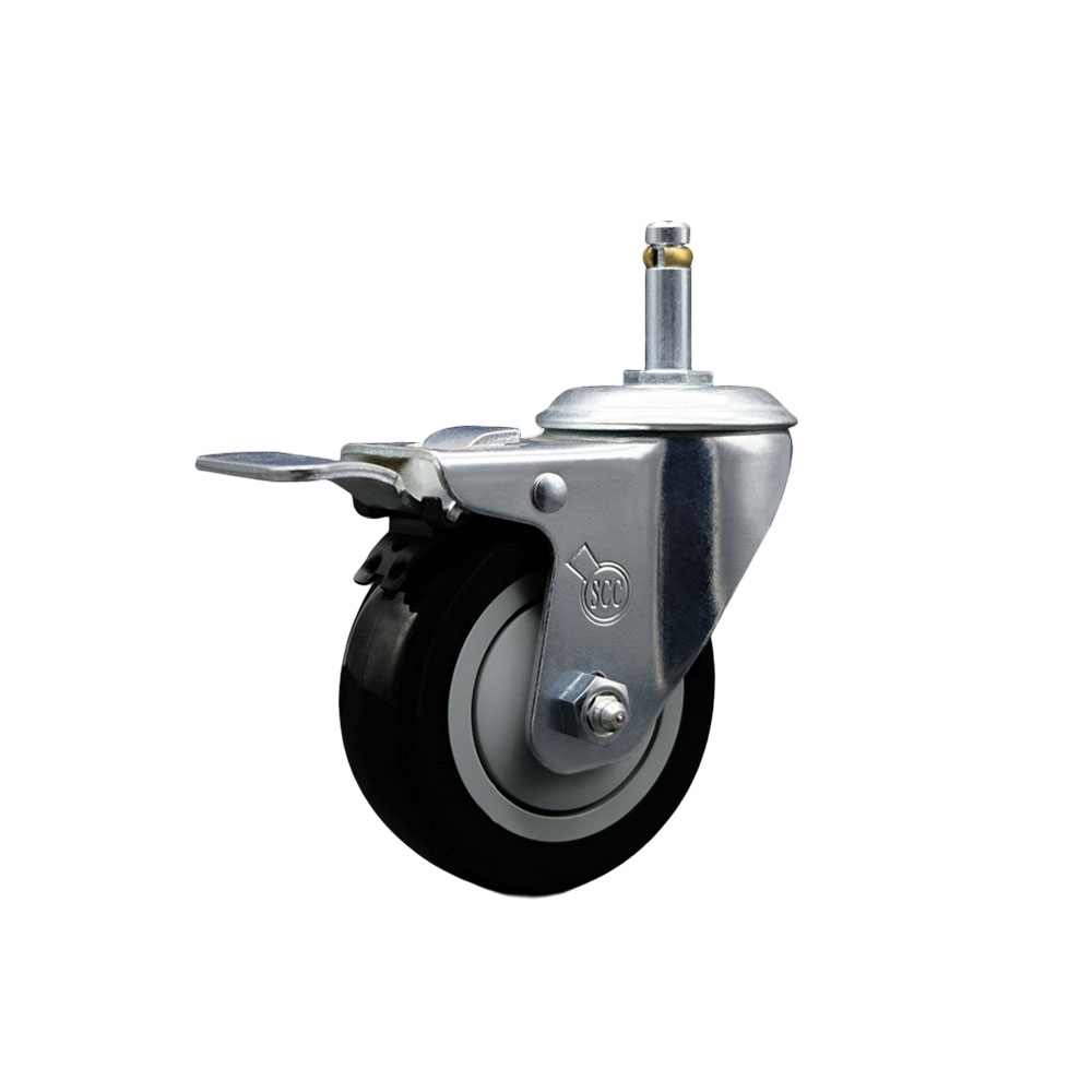 Service Caster Brand Replacement for Colson Caster 2.03251.95 MTG2 BRK5 - Polyurethane Swivel Grip Ring Stem Caster with 3.5" Black Wheel and 7/16" Stem & Total Locking Brake - 300 lbs Capacity/Caster — photo 1