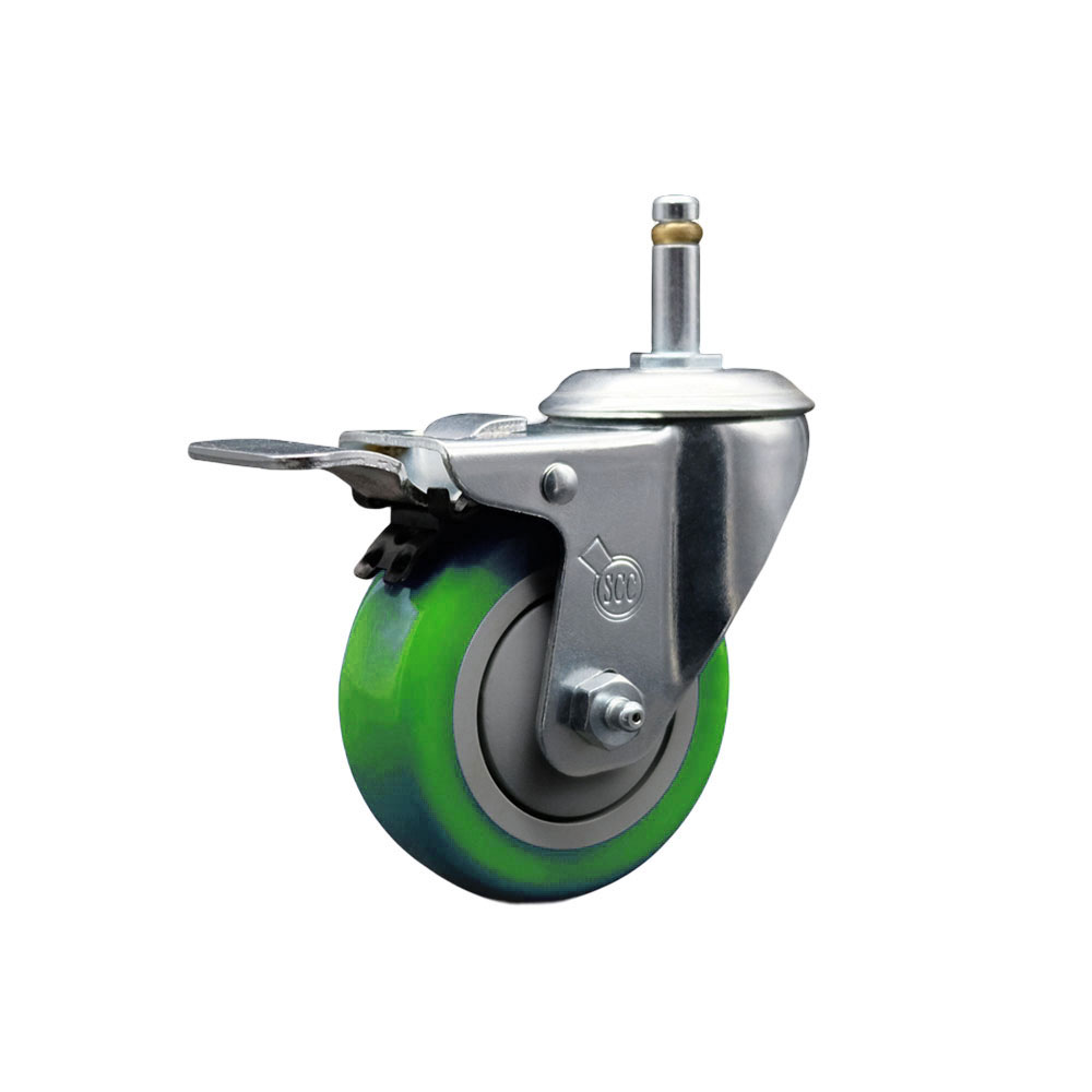 Service Caster Brand Replacement for Colson Caster 2.03251.95 MTG2 BRK5 - Polyurethane Swivel Grip Ring Stem Caster with 3.5" Green Wheel and 7/16" Stem & Total Locking Brake - 300 lbs Capacity/Caster — photo 1