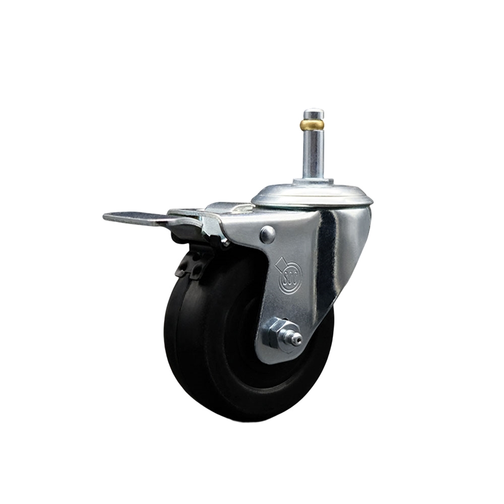 Soft Rubber Swivel Grip Ring Stem Caster w/3.5" x 1.25" Black Wheel and 7/16" Stem & Total Locking Brake - 200 lbs Capacity/Caster - Service Caster Brand — photo 1