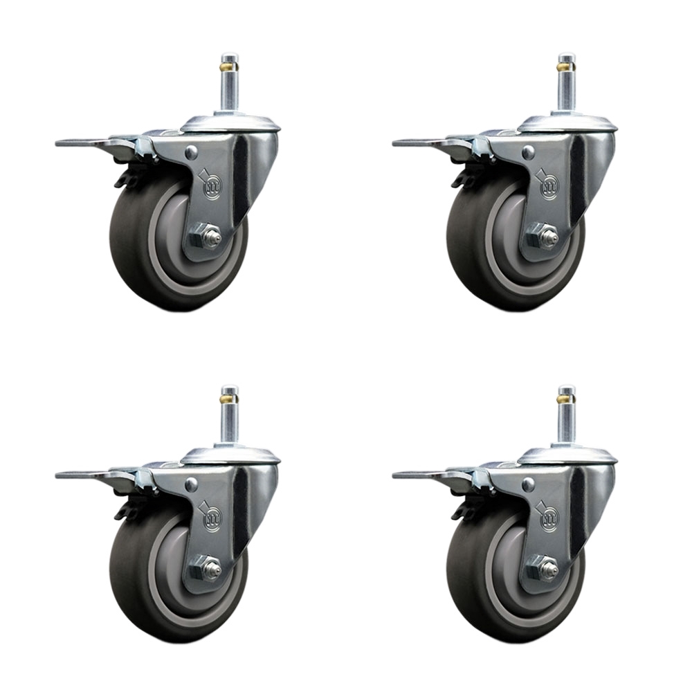 Thermoplastic Rubber Swivel Grip Ring Stem Caster Set of 4 w/3.5" x 1.25" Gray Wheels and 7/16" Stems - Includes 4 with Total Lock Brakes - 920 lbs Total Capacity - Service Caster Brand — photo 1