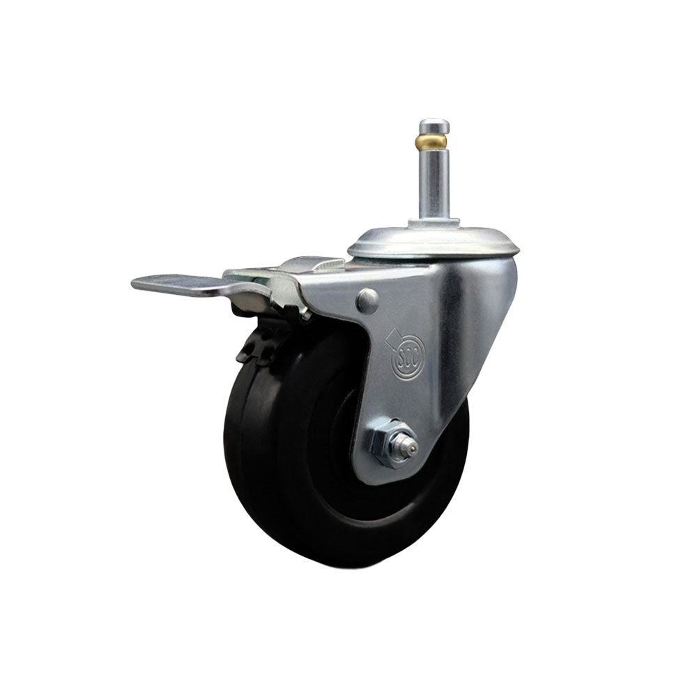 Hard Rubber Swivel Grip Ring Stem Caster w/4" x 1.25" Black Wheel and 7/16" Stem & Total Locking Brake - 300 lbs Capacity/Caster - Service Caster Brand — photo 1