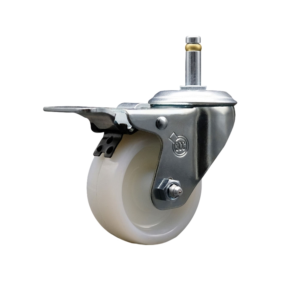 Nylon Swivel Grip Ring Stem Caster w/4" x 1.25" White Wheel and 7/16" Stem & Total Locking Brake - 300 lbs Capacity/Caster - Service Caster Brand — photo 1